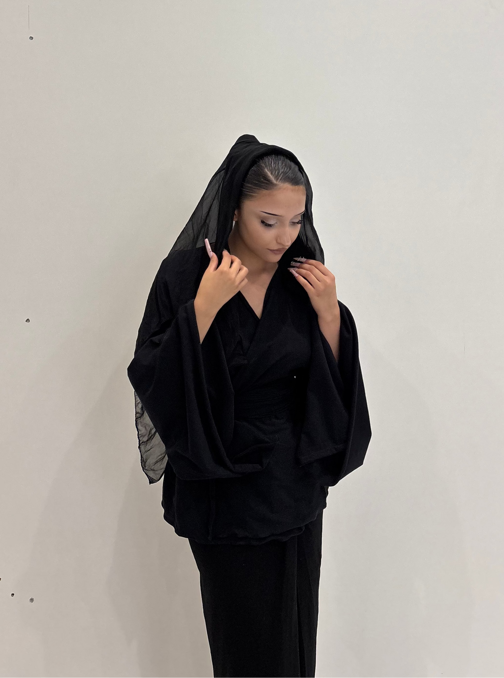 Kimono opaque noir KIORA - look sculptural fluide