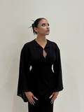 Kimono transparent noir KIORA - vue de profil, tissu voilé manches amples
